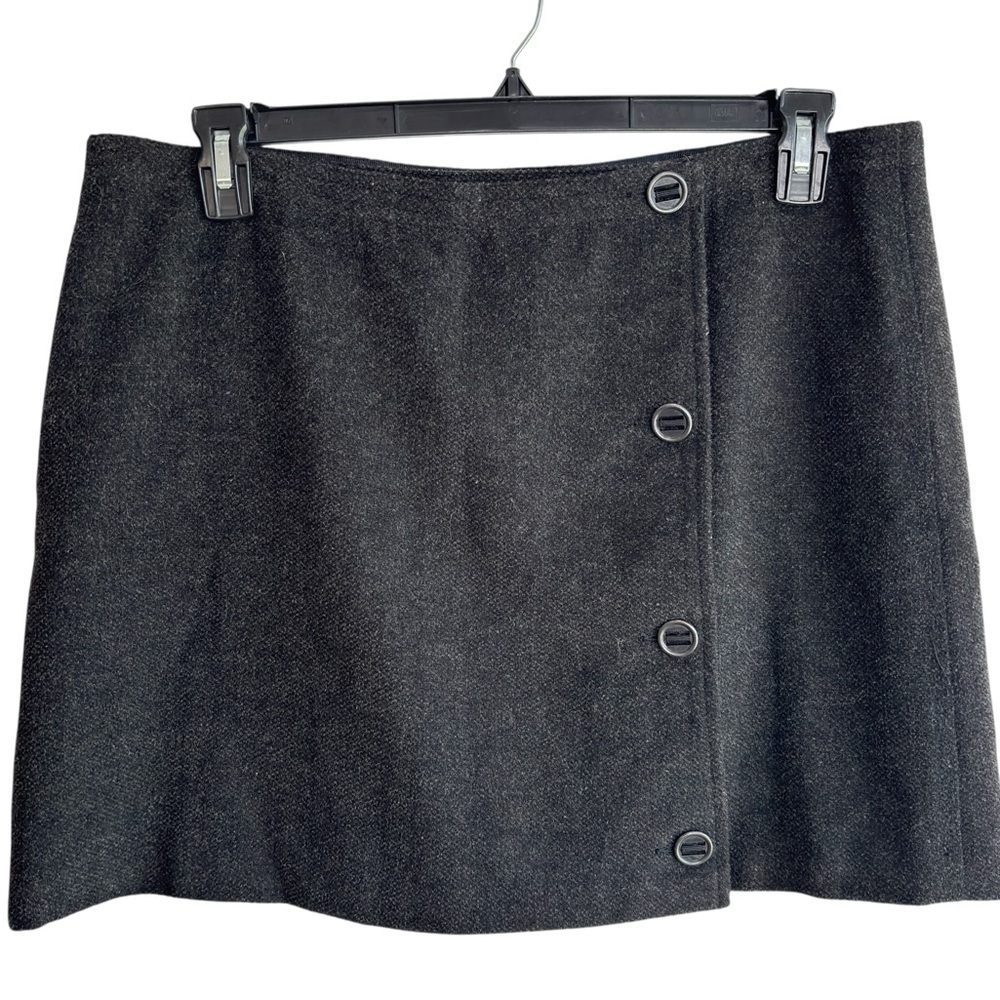 Prana Wrap Skirt Womens Size 14 Charcoal Gray Wool Blend Fully Lined Classic